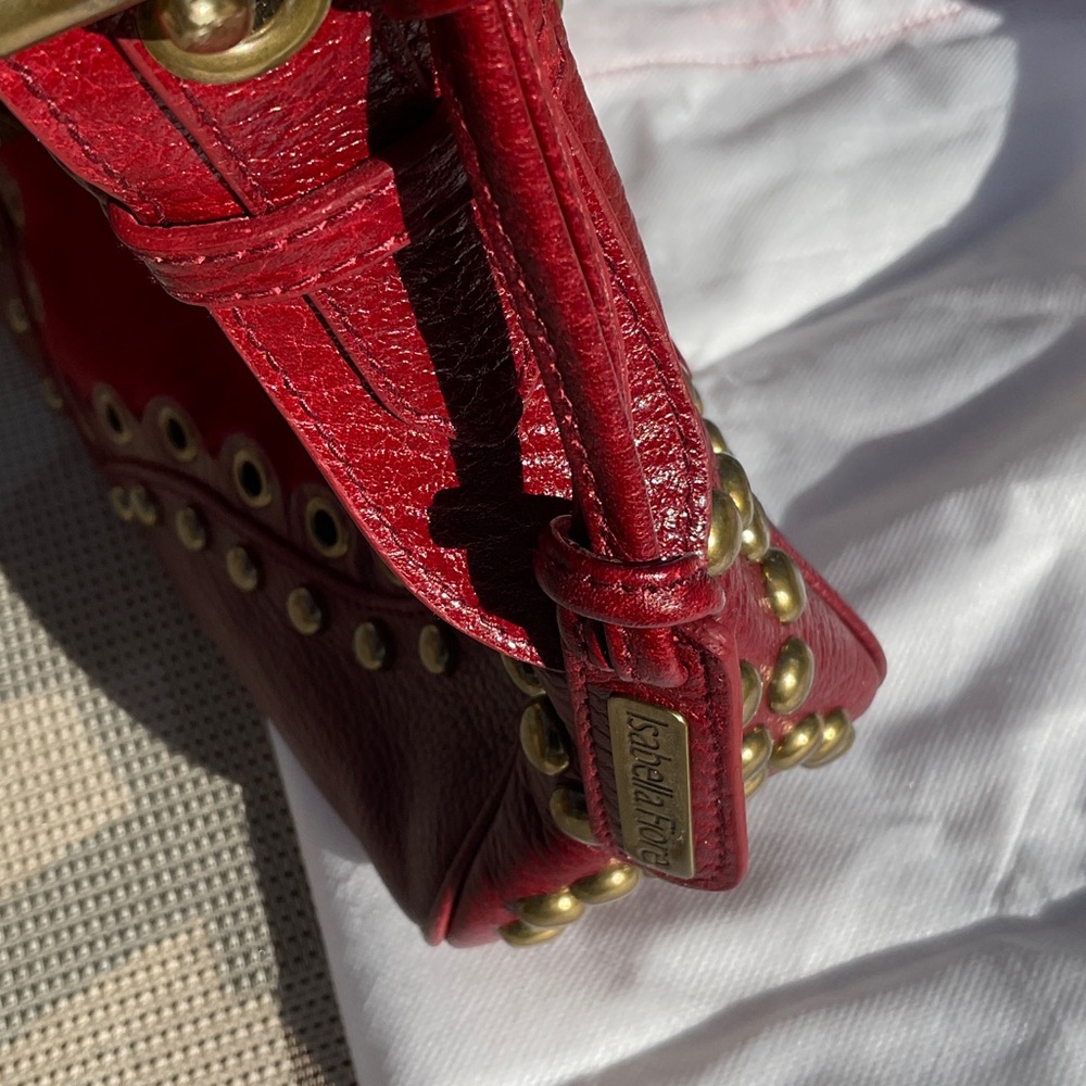 Isabella Fiore Red Studded Marisa Shoulder Bag - Picture 9 of 12
